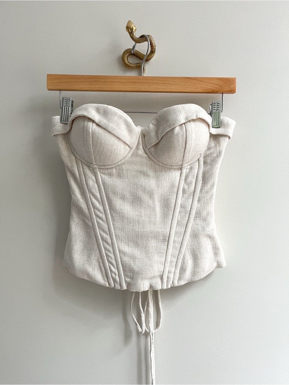 Naked Wardrobe Linen Corset Top Cream Off White Strapless Lace Up Bustier XS